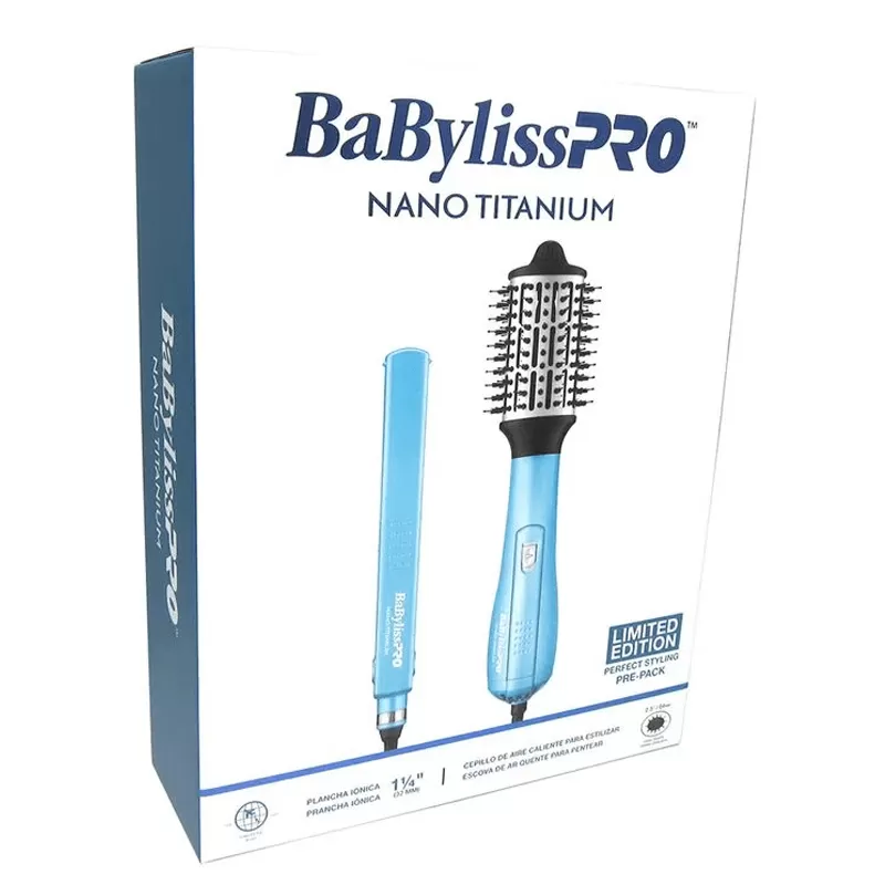 Kit Alisador + Cepillo Secador BabylissPro Nano Titanium BNTPP44UZ Bivolt | 220V - Blue