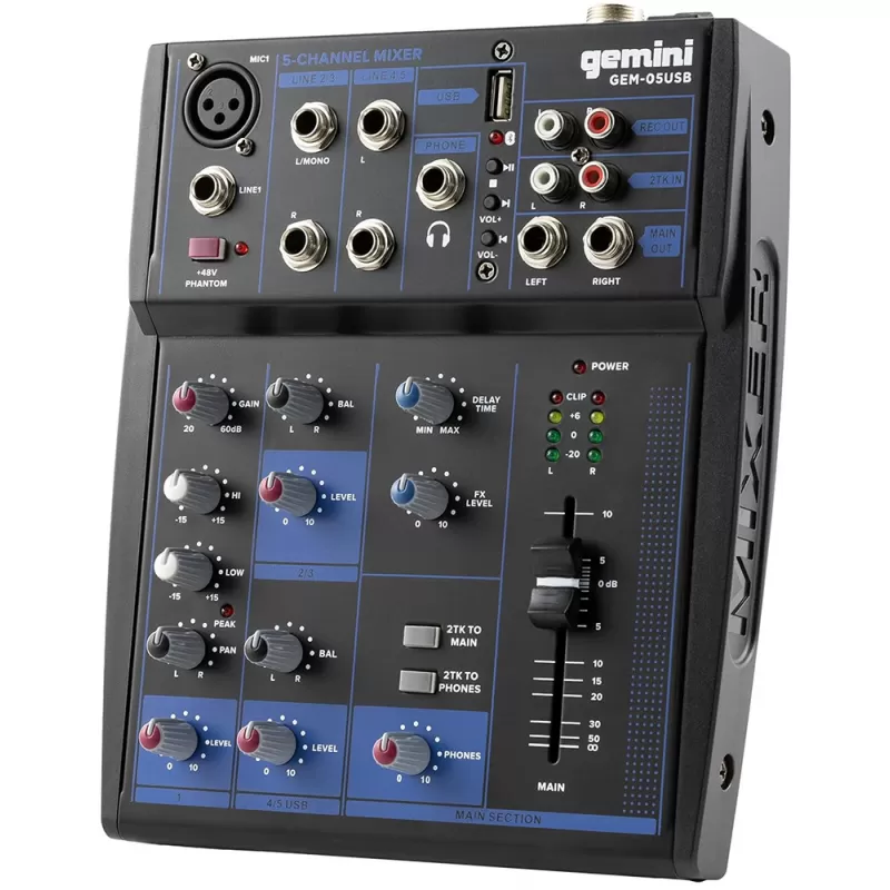 Mezclador de Audio Gemini GEM-05USB 5 Canales Blue...