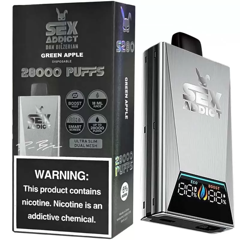 Vaper Descartable Sex Addict By Dan Bilzerian S280 Silver 5% Nicotina 28000 Puffs - Green Apple
