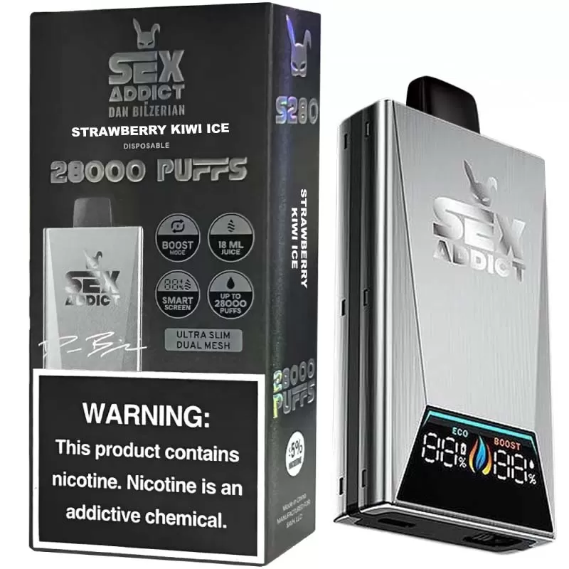 Vaper Descartable Sex Addict By Dan Bilzerian S280 Silver 5% Nicotina 28000 Puffs - Strawberry Kiwi Ice