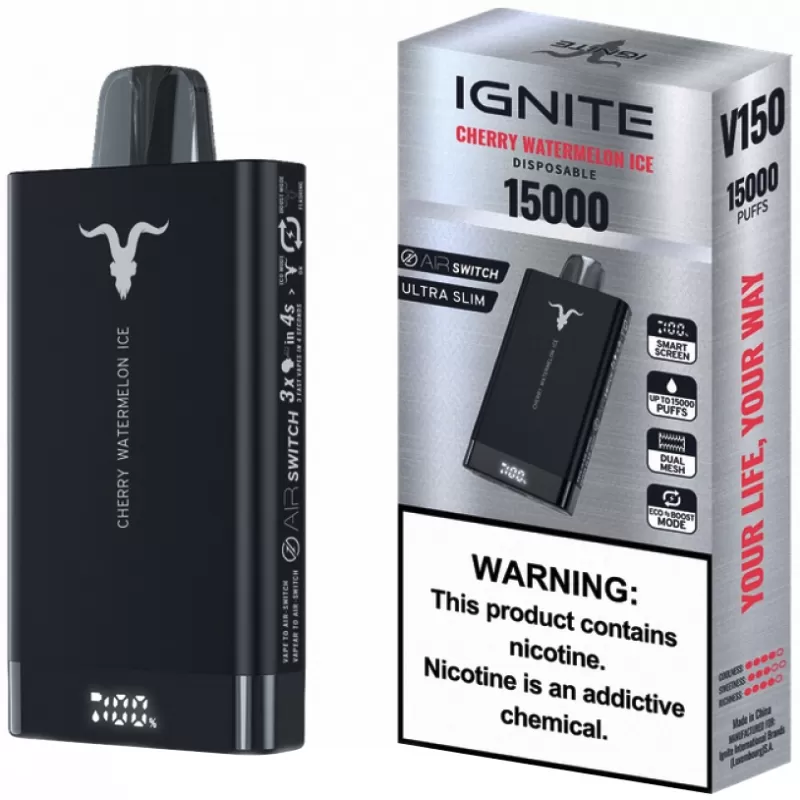 Vaper Descartable Ignite V150 5% Nicotina 15000 Puffs - Cherry Watermelon Ice