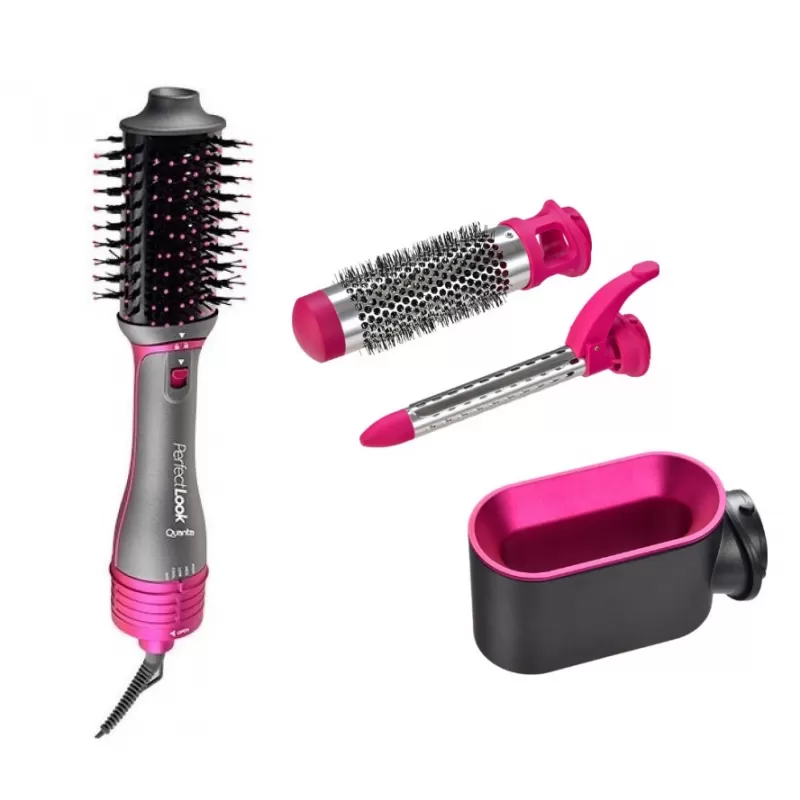 Kit Cepillo Secador Quanta PerfectLook QTKCS7001 1300W 2V - Gray/Pink