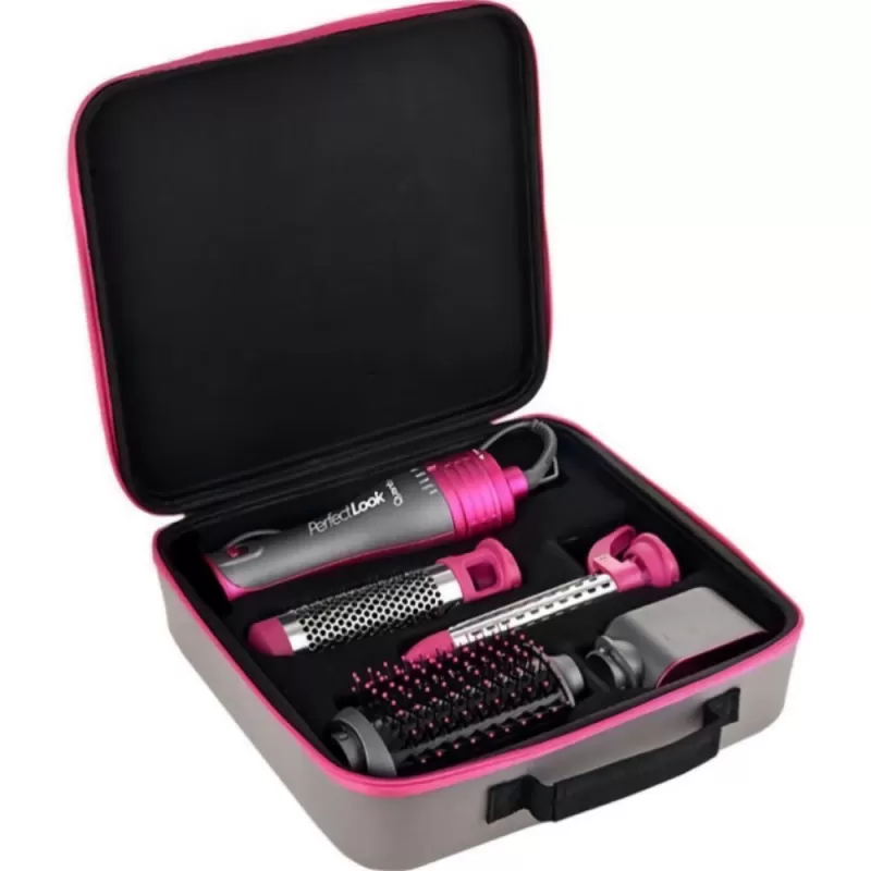 Kit Cepillo Secador Quanta PerfectLook QTKCS7001 1300W 2V - Gray/Pink