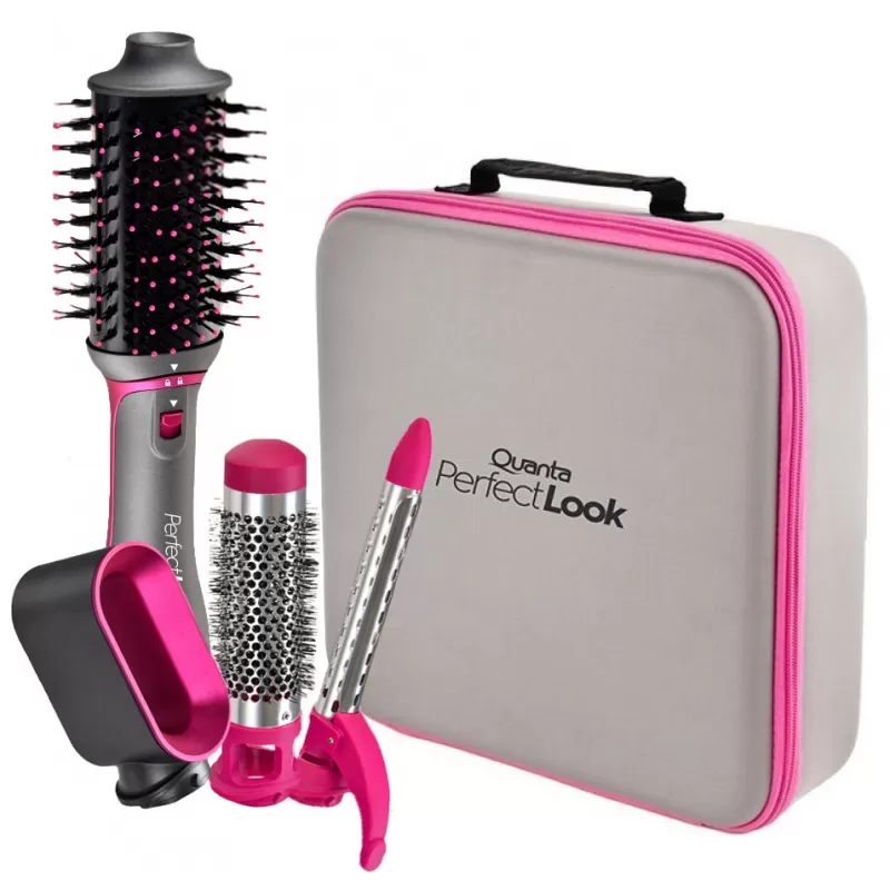 Kit Cepillo Secador Quanta PerfectLook QTKCS7001 1300W 2V - Gray/Pink