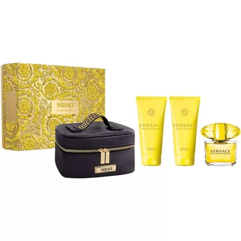 Kit Perfume Versace Yellow Diamond EDT 90mL + Body Lotion 100mL + Shower Gel 100mL + Neceser - Femenino