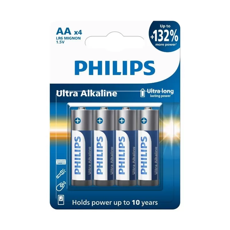 Pila Philips AA Ultra Alkaline LR6E4B/70 (4 Unidad...