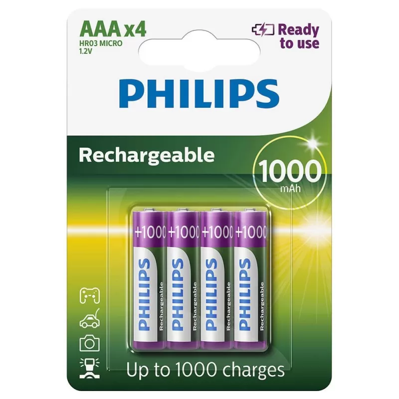 Pilas Recargables Philips AAA R03B4RTU10/9 1000mAh...