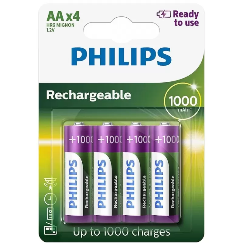 Pilas Recargables Philips AA R6B4RTU25/97 1000mAh ...