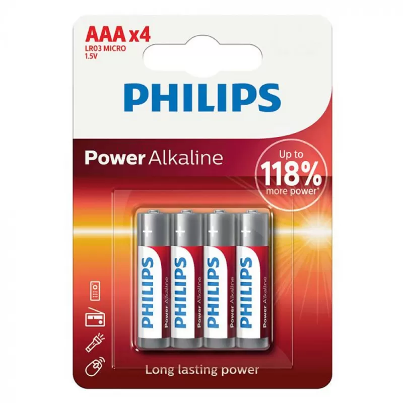 Pila Philips Alkalina AAA LR03P4B/97 - (4 Unidades...