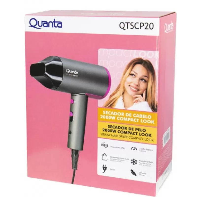 Secador de Cabello Quanta QTSCP20 2000W 2V - Gris/Rosa