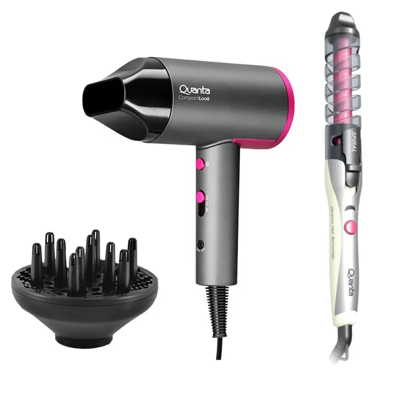 Secador de Cabello Quanta QTSCP20 2000W + Ondulador QTMC200 - 2V