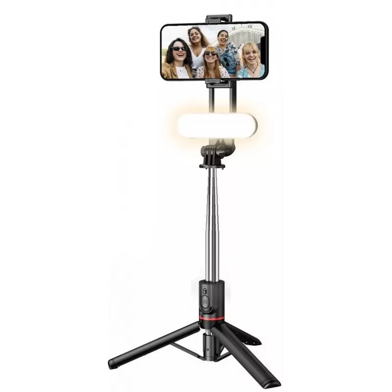 Bastón de Selfie Multifuncional A3040-L15 Bluetooth 1140mm LED - Black