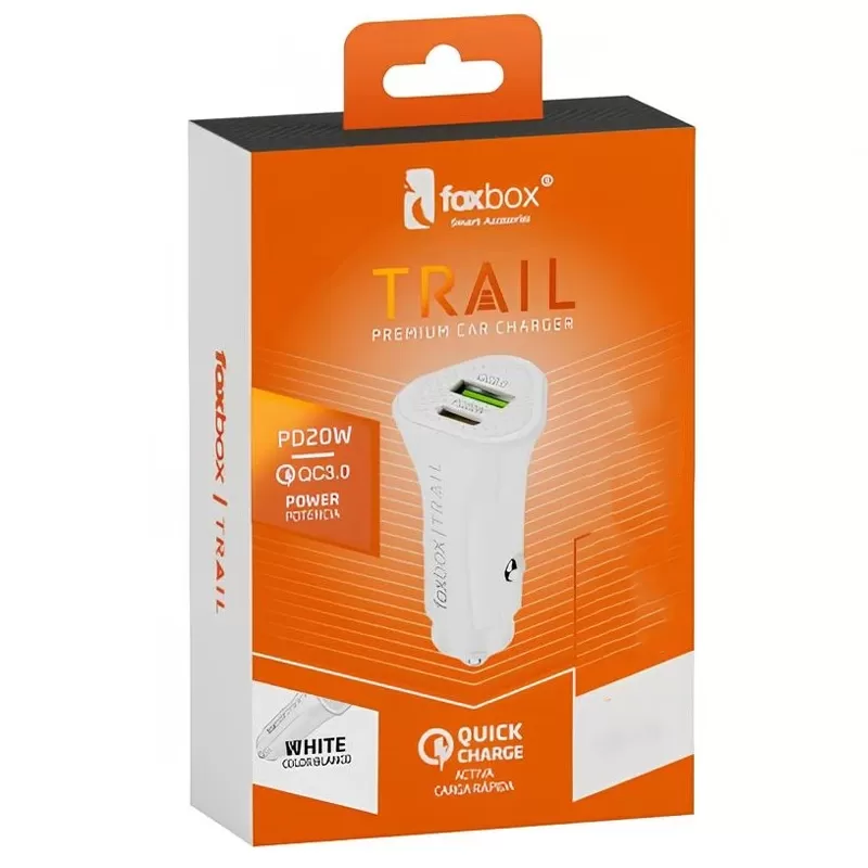 Cargador Vehicular Foxbox Trail PD20W USB-A | USB-C - White